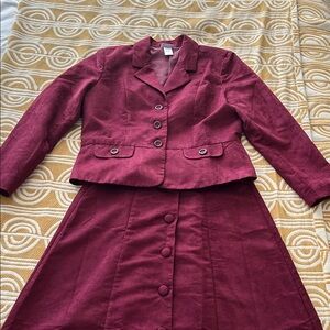 Retro Burgundy ultra- suede Women's Skirt Suit